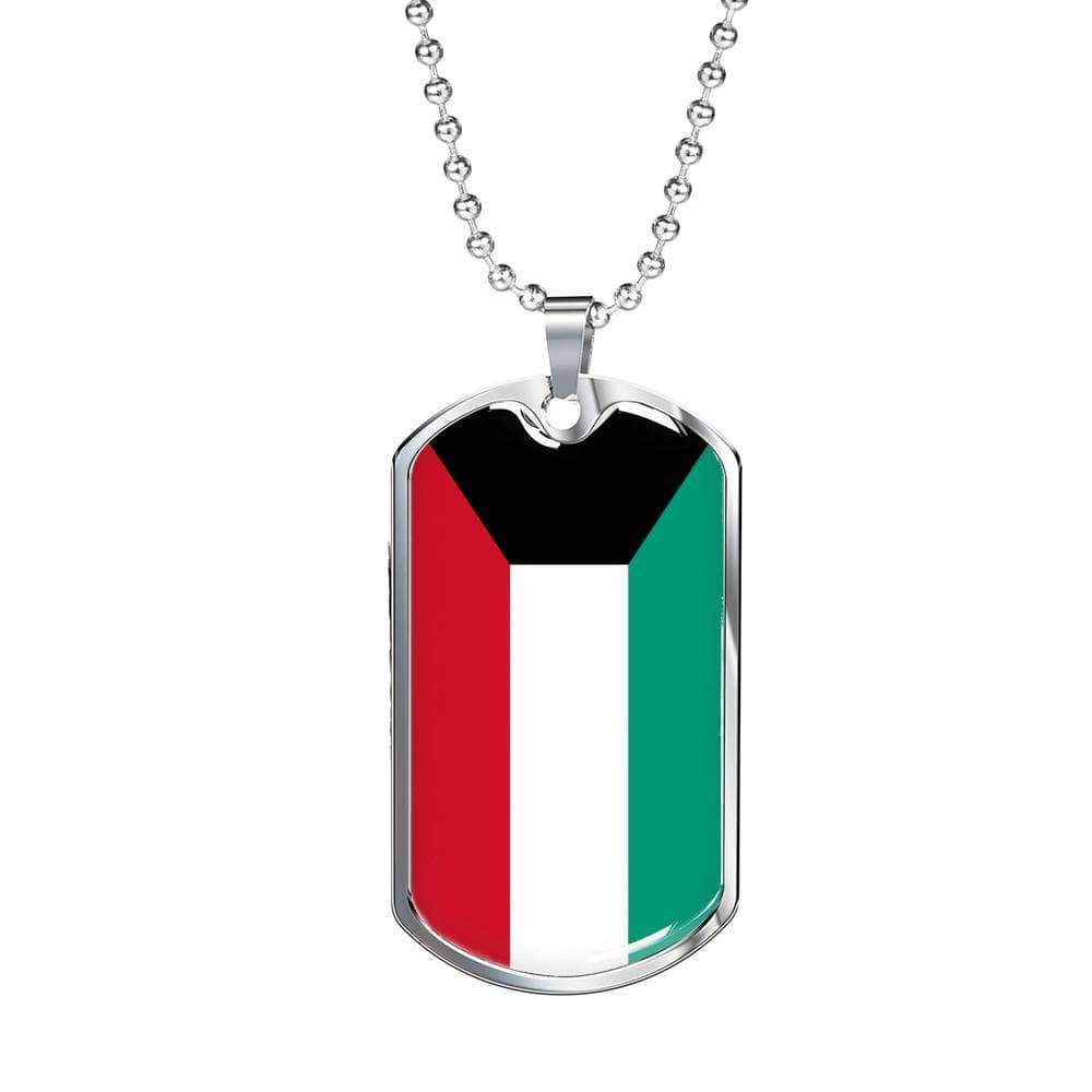 Kuwait Flag Necklace Kuwait Flag Stainless Steel or 18k Gold Dog Tag 24" - Express Your Love Gifts