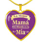 La Mejor Mamá Del Mundo Es La Mía Stainless Steel 18k Gold Heart Necklace 18-22" - Express Your Love Gifts