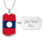 Laos Flag Necklace Laos Flag Stainless Steel or 18k Gold Dog Tag 24" - Express Your Love Gifts