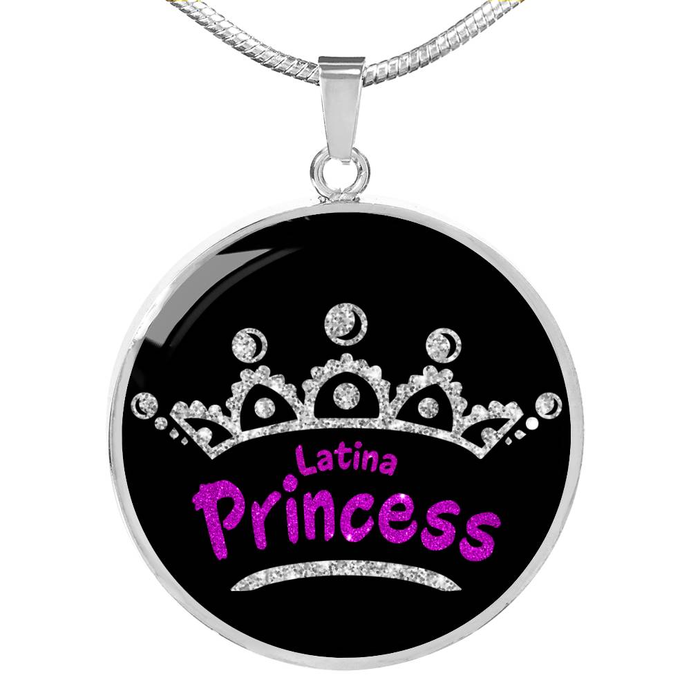 Latina Princess Circle Pendant Necklace Stainless Steel or 18k Gold 18-22" - Express Your Love Gifts