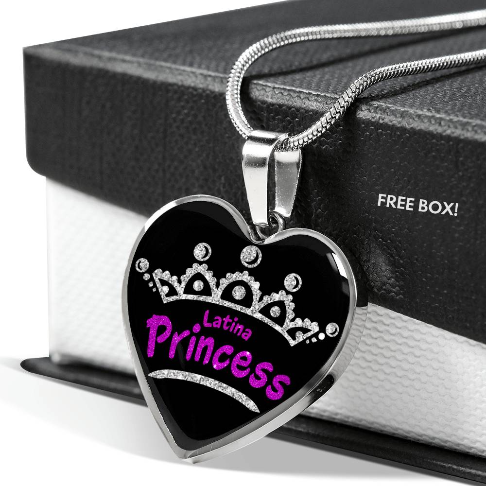Latina Princess Necklace Stainless Steel or 18k Gold Heart Pendant 18-22' - Express Your Love Gifts