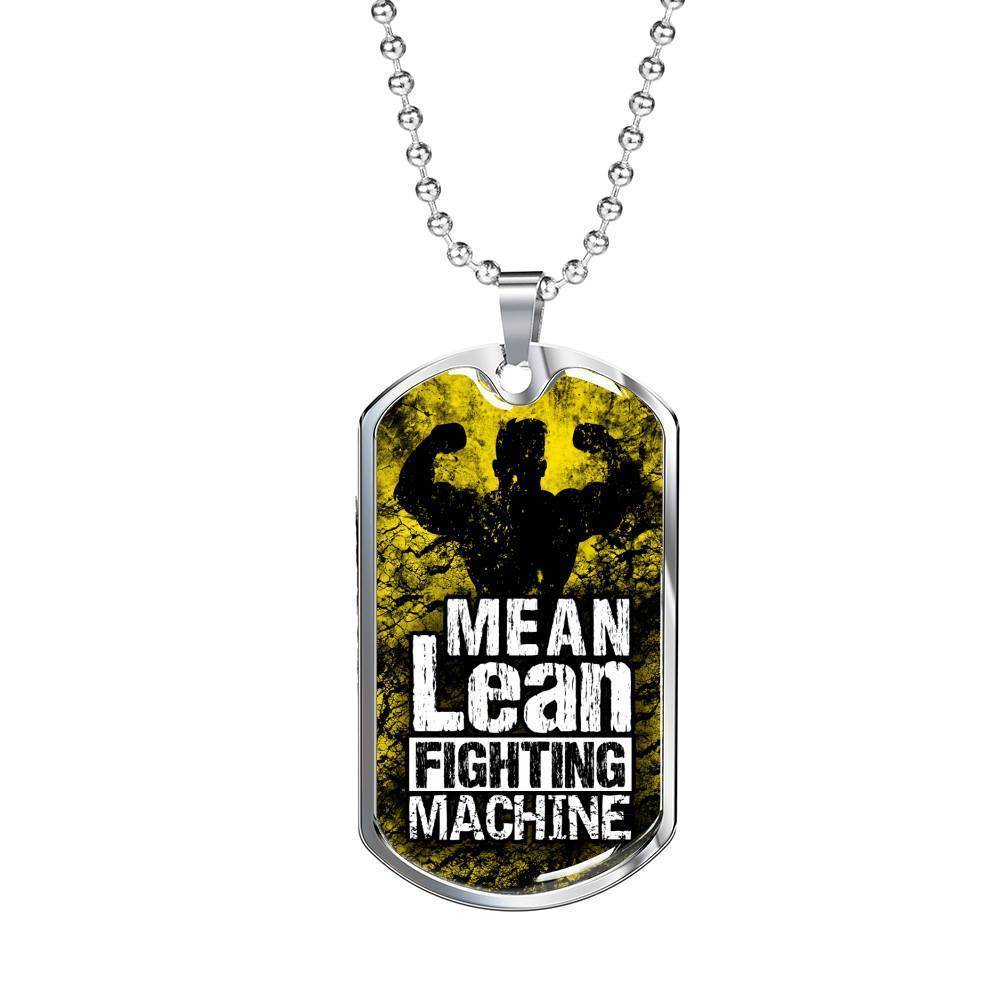 Lean Mean Fighting Machine Inspirational Motovational Necklace Stainless Steel or 18k Gold Dog Tag 24" Chain-Express Your Love Gifts
