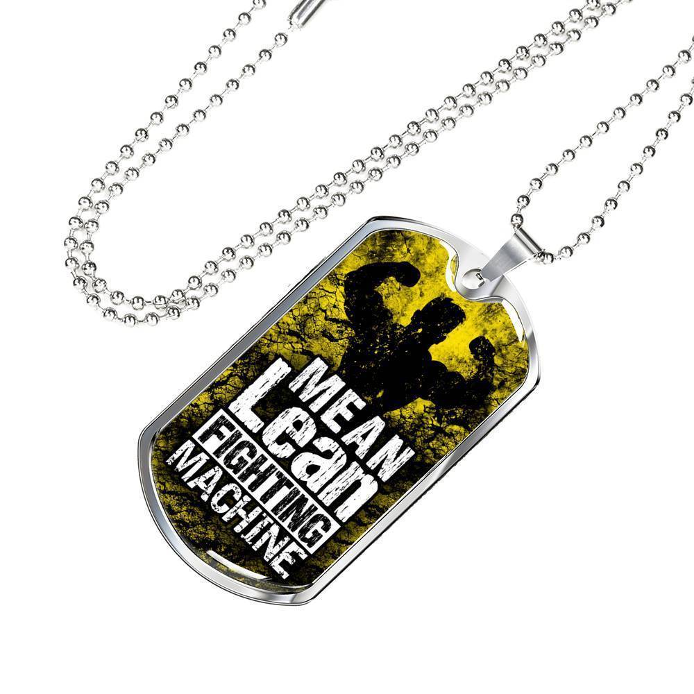 Lean Mean Fighting Machine Inspirational Motovational Necklace Stainless Steel or 18k Gold Dog Tag 24" Chain-Express Your Love Gifts