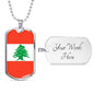 Lebanon Flag Necklace Lebanon Flag Stainless Steel or 18k Gold Dog Tag 24" - Express Your Love Gifts