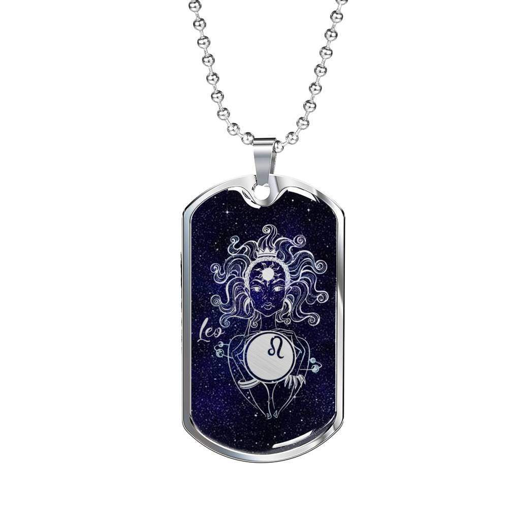 Leo Necklace Constellation Night Sky Stainless Steel or 18k Gold Dog Tag 24" - Express Your Love Gifts