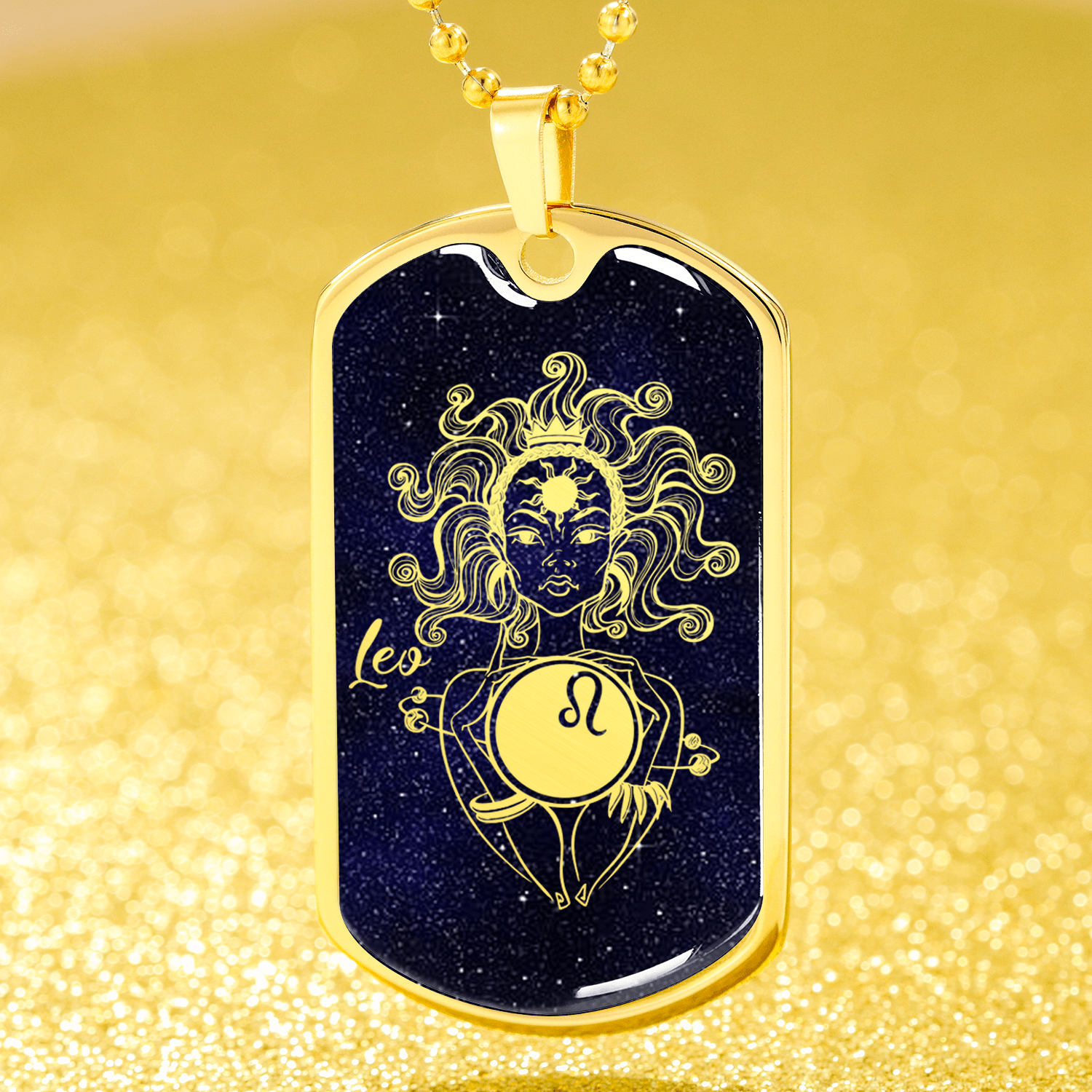Leo Necklace Constellation Night Sky Stainless Steel or 18k Gold Dog Tag 24" - Express Your Love Gifts