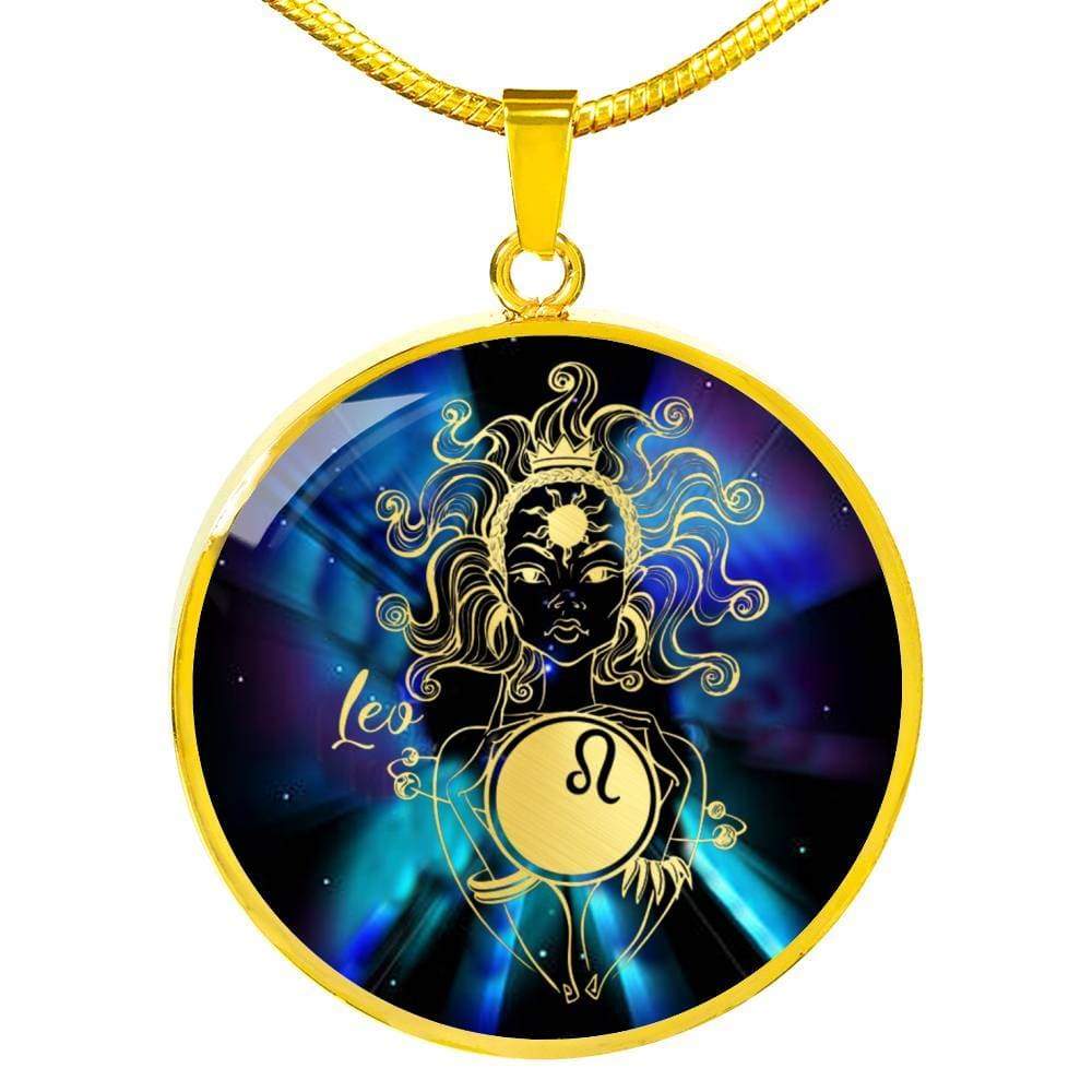 Leo Purple Galaxy Zodiac Necklace Stainless Steel or 18k Gold Circle Pendant - Express Your Love Gifts