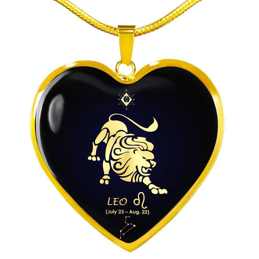 Leo Zodiac Necklace 18k Gold Stainless Steel Heart Pendant 18-22"-Express Your Love Gifts