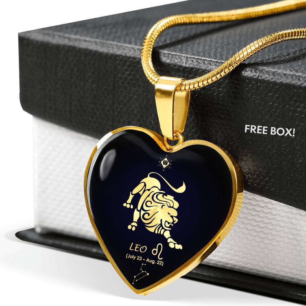Leo Zodiac Necklace 18k Gold Stainless Steel Heart Pendant 18-22"-Express Your Love Gifts
