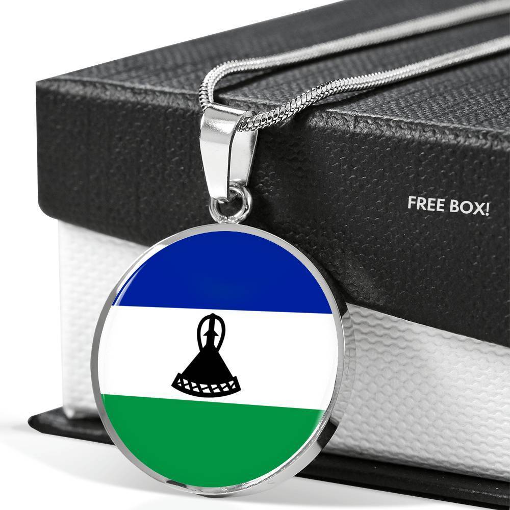 Lesotho Flag Necklace Lesotho Flag Necklace Latvia Flag Necklace Stainless Steel or 18k Gold 18-22" - Express Your Love Gifts