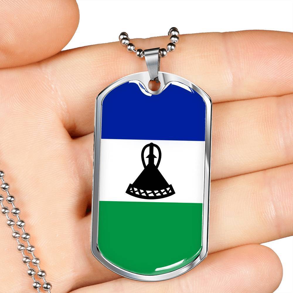 Lesotho Flag Necklace Lesotho Flag Stainless Steel or 18k Gold Dog Tag 24" - Express Your Love Gifts