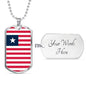 Liberia Flag Necklace Liberia Flag Stainless Steel or 18k Gold Dog Tag 24" - Express Your Love Gifts