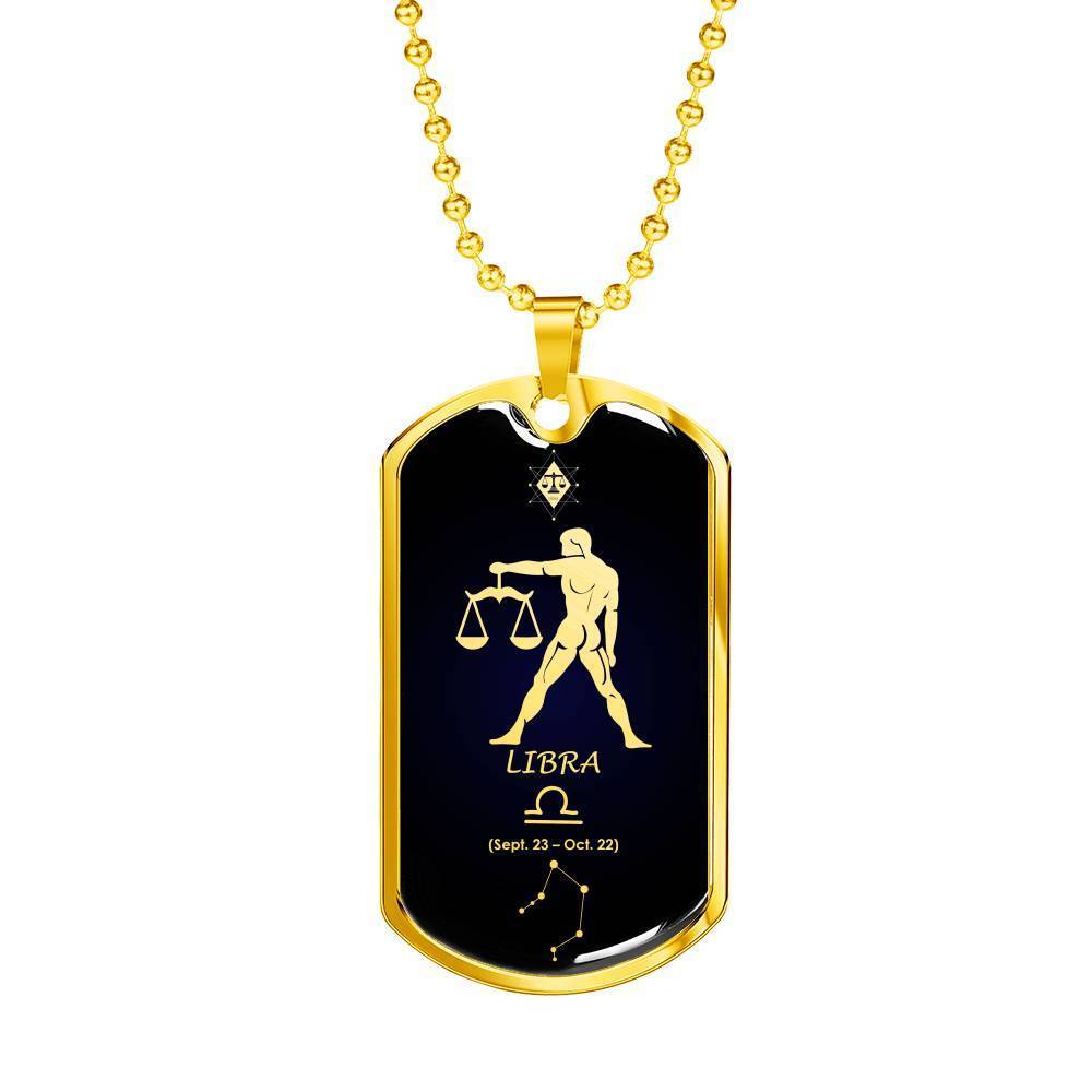 Libra Constellation Horoscope Zodiac Necklace 18k Gold Dog Tag 24" Chain-Express Your Love Gifts