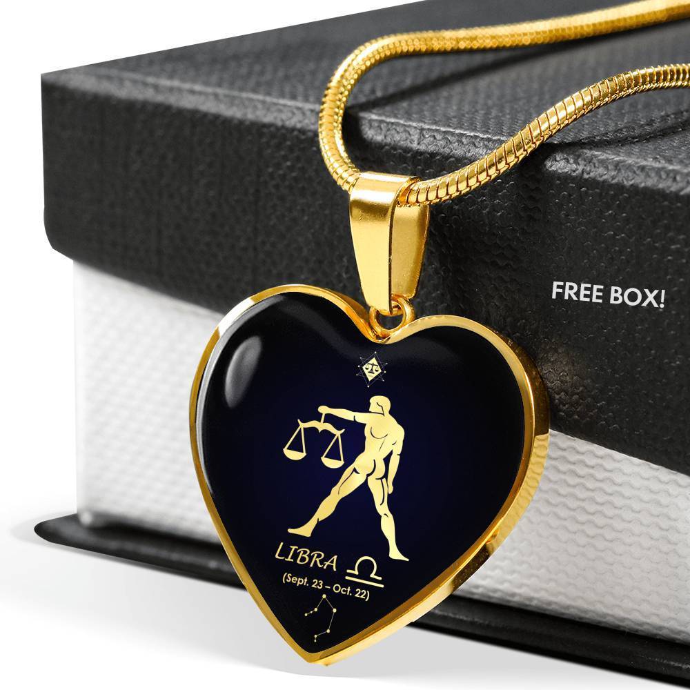Libra Constellation Horoscope Zodiac Necklace 18k Gold Heart Pendant 18-22"-Express Your Love Gifts