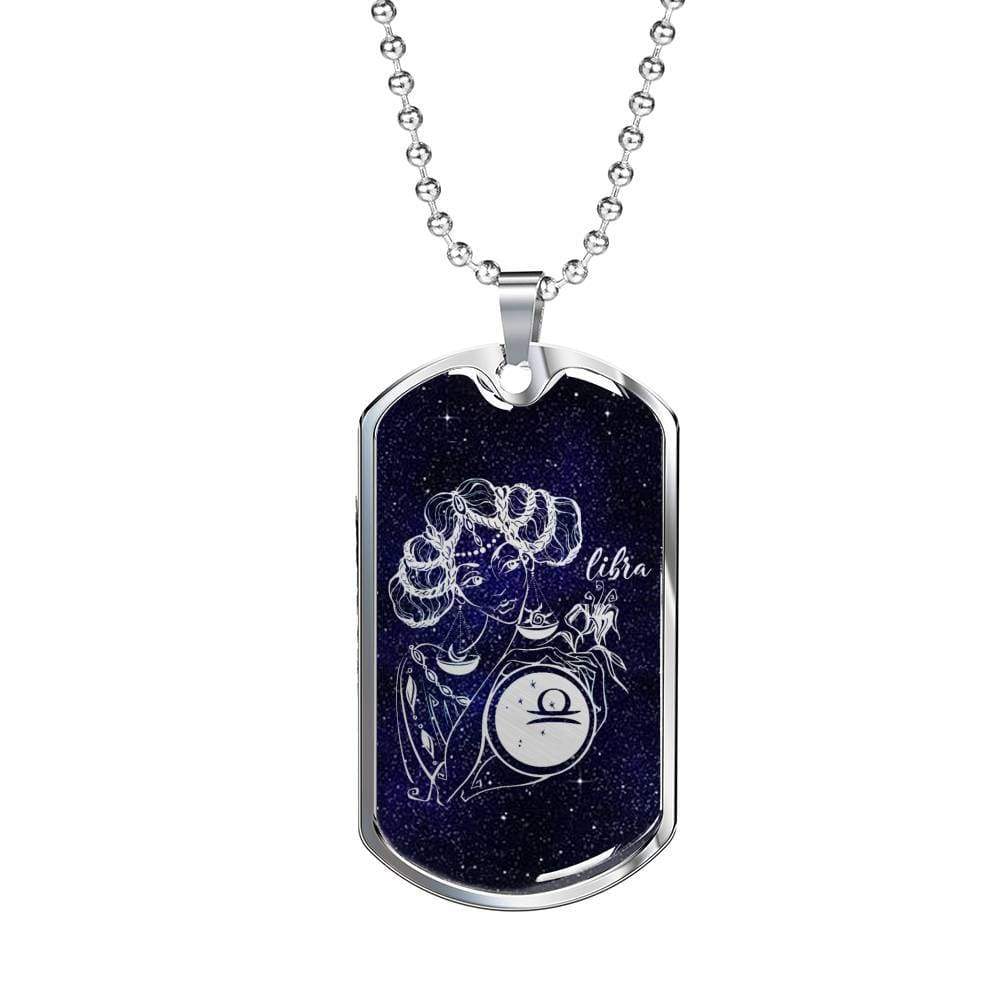 Libra Necklace Constellation Night Sky Stainless Steel or 18k Gold Dog Tag 24" - Express Your Love Gifts