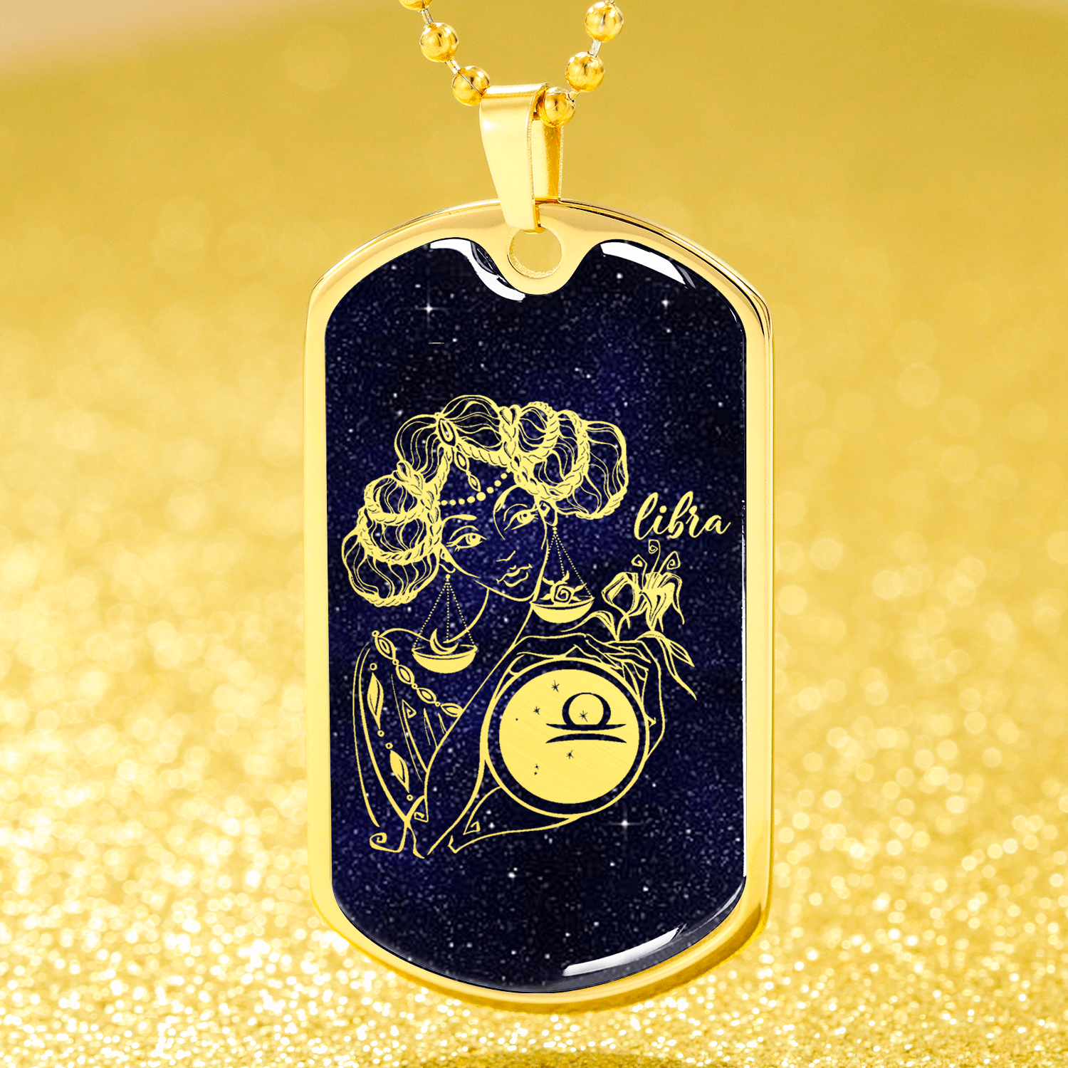 Libra Necklace Constellation Night Sky Stainless Steel or 18k Gold Dog Tag 24" - Express Your Love Gifts