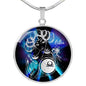 Libra Purple Galaxy Zodiac Necklace Stainless Steel or 18k Gold Circle Pendant - Express Your Love Gifts