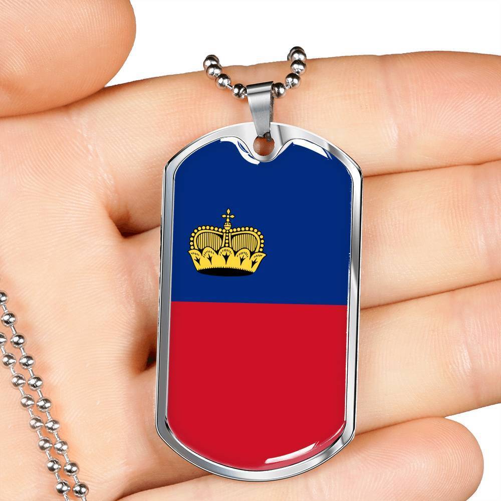 Liechtenstein Flag Necklace Liechtenstein Flag Stainless Steel or 18k Gold Dog Tag 24" - Express Your Love Gifts