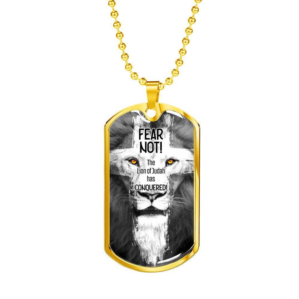 Lion Of Judah Revelation 5:5 Necklace Stainless Steel or 18k Gold Dog Tag 24" Chain - Express Your Love Gifts