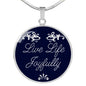 Live Life Joyfully Inspirational Circle Pendant Necklace Stainless Steel or 18k Gold 18-22" - Express Your Love Gifts