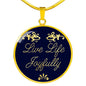 Live Life Joyfully Inspirational Circle Pendant Necklace Stainless Steel or 18k Gold 18-22" - Express Your Love Gifts