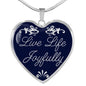 Live Life Joyfully Inspirational Necklace Stainless Steel or 18k Gold Heart Pendant 18-22'' - Express Your Love Gifts