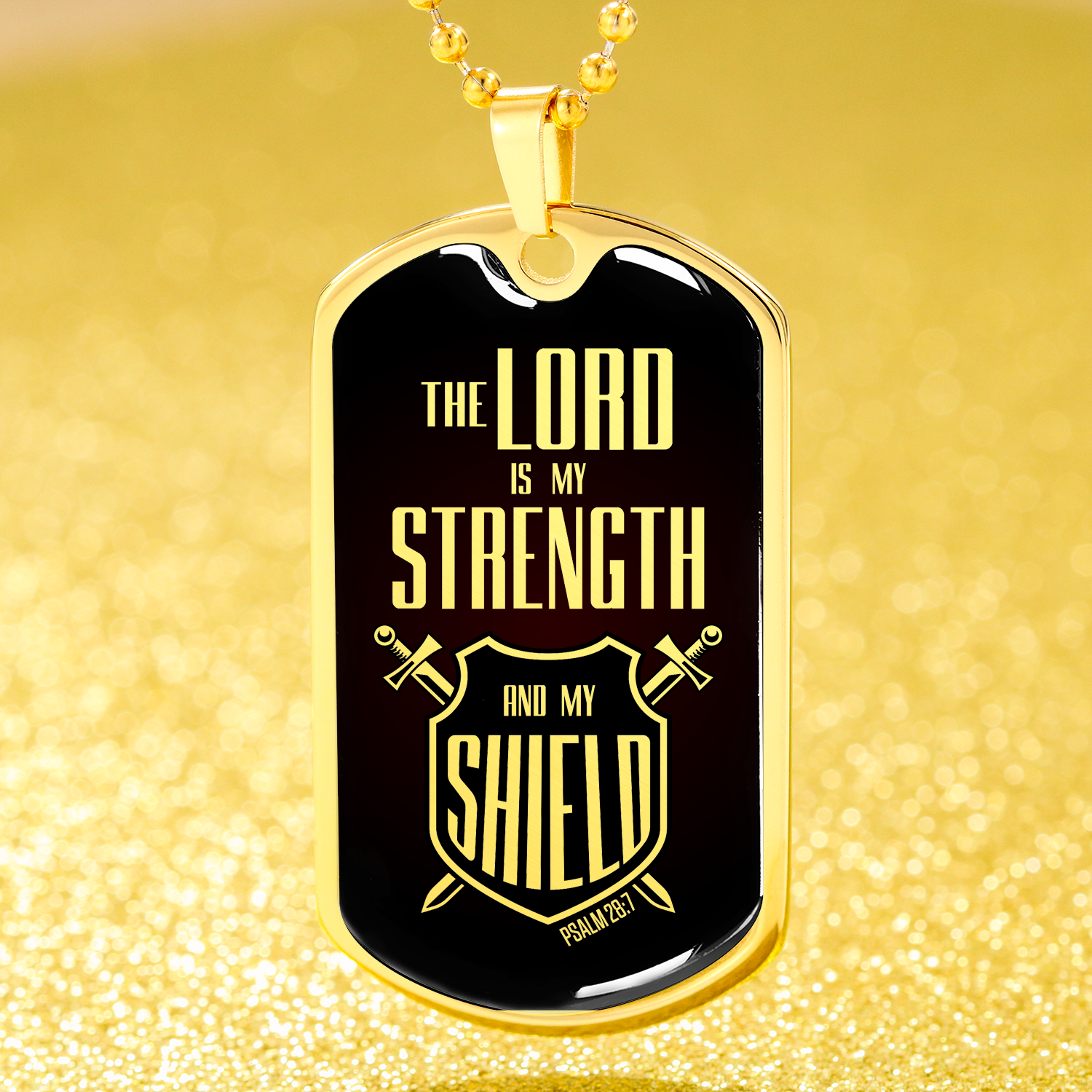 Lord Is My Strength Psalm 28:7 Stainless Steel or 18k Gold Dog Tag 24" Chain-Express Your Love Gifts