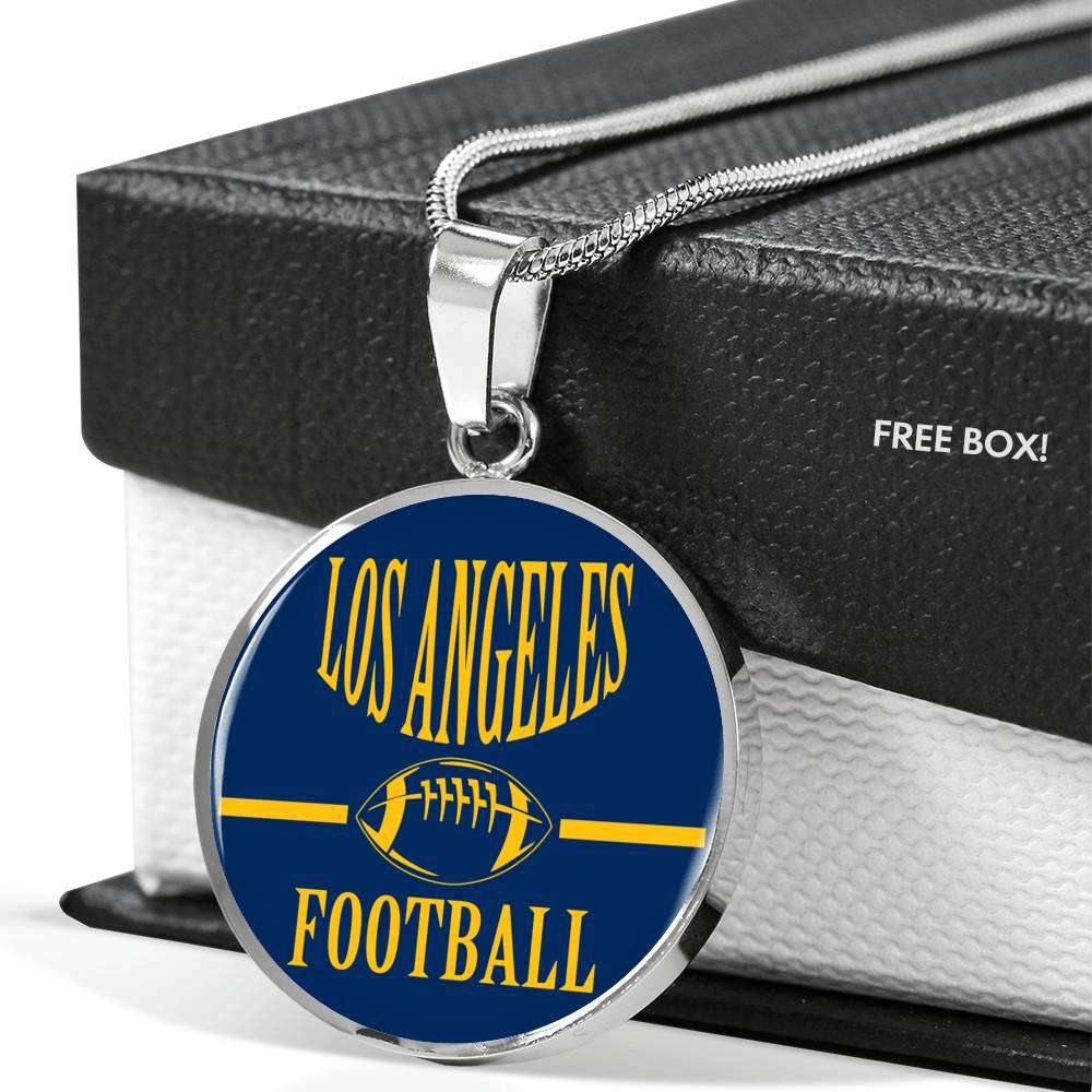 Los Angeles Circle Pendant Football Fan Necklace Stainless Steel or 18k Gold 18-22" - Express Your Love Gifts