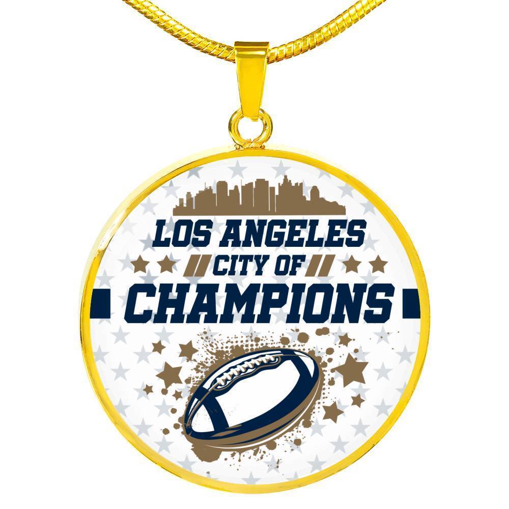 Los Angeles City Of Champions Circle Pendant Stainless Steel or 18k Gold 18-22-Express Your Love Gifts