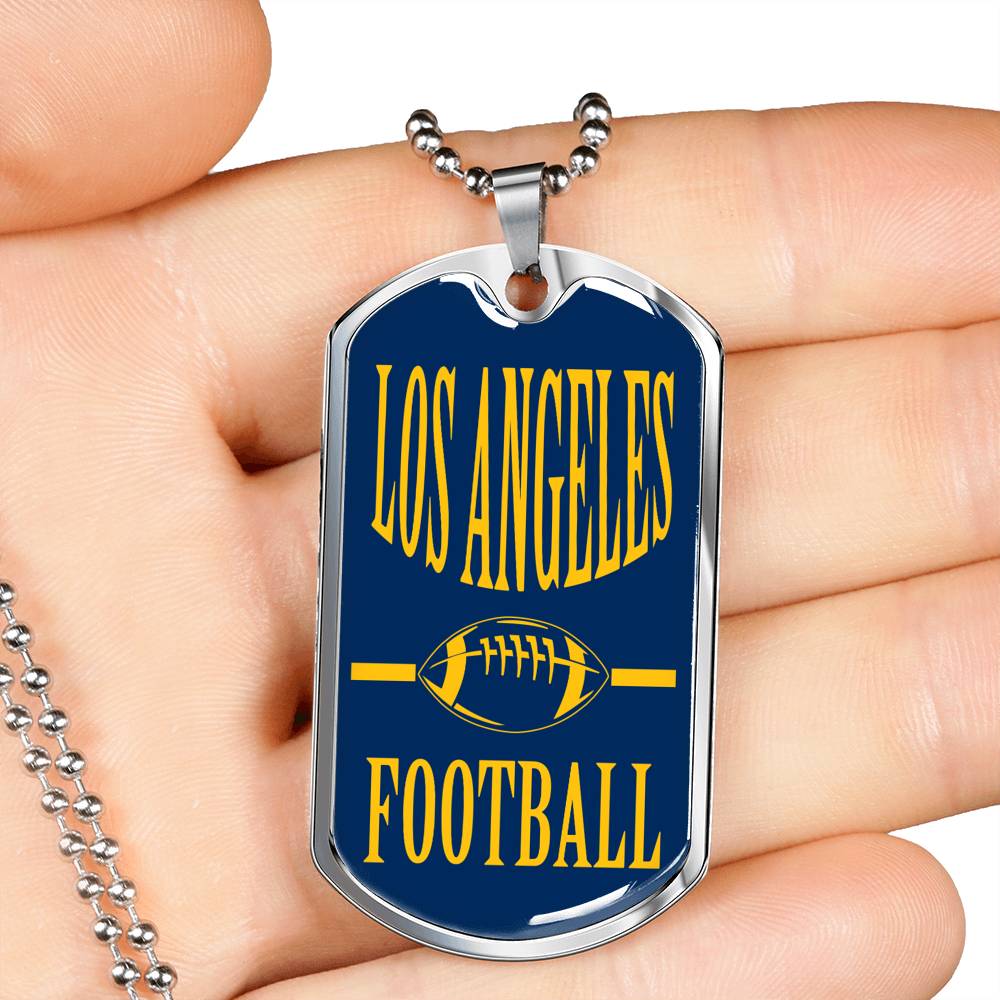 Los Angeles Football Fan Necklace Dog Tag Stainless Steel or 18k Gold 24" Chain - Express Your Love Gifts