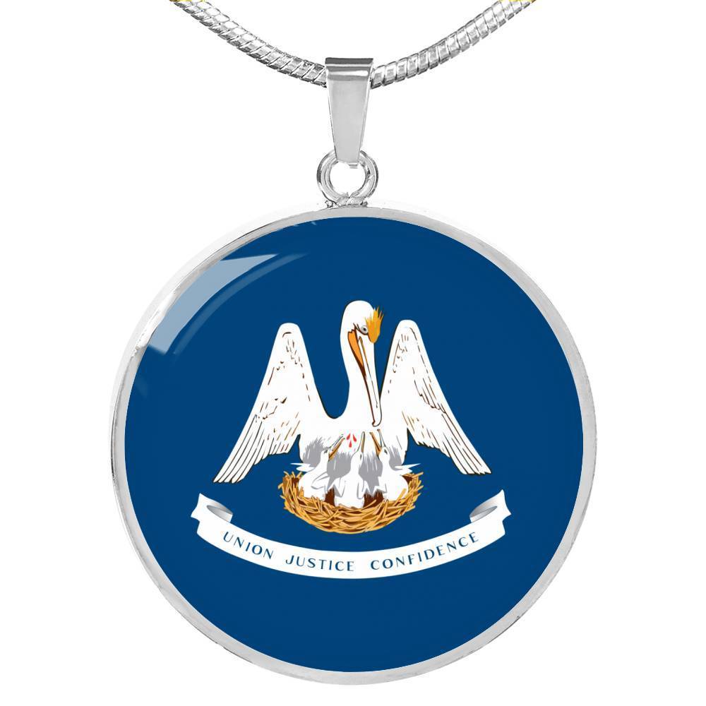 Louisiana State Flag Necklace Stainless Steel or 18k Gold Circle Pendant 18-22" - Express Your Love Gifts