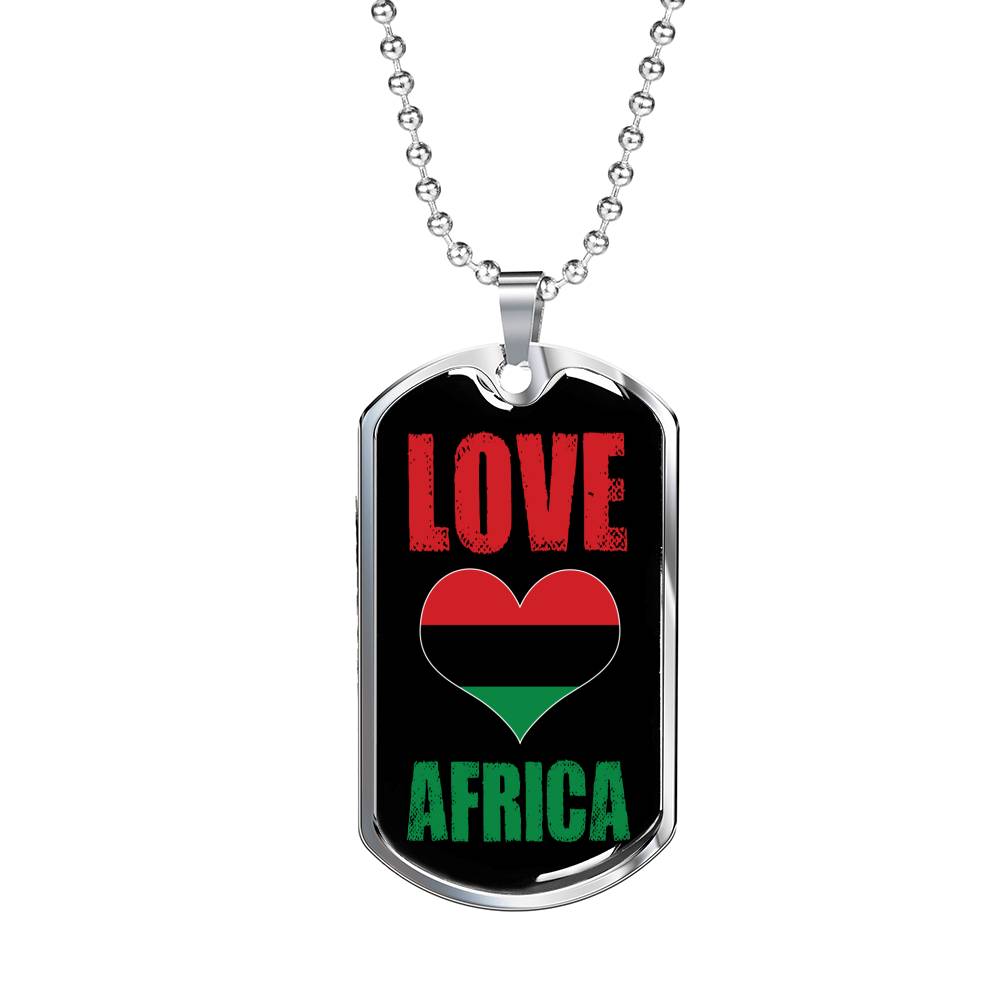 Love Africa Flag Dog Tag Pendant Stainless Steel or 18k Gold 24" Chain - Express Your Love Gifts