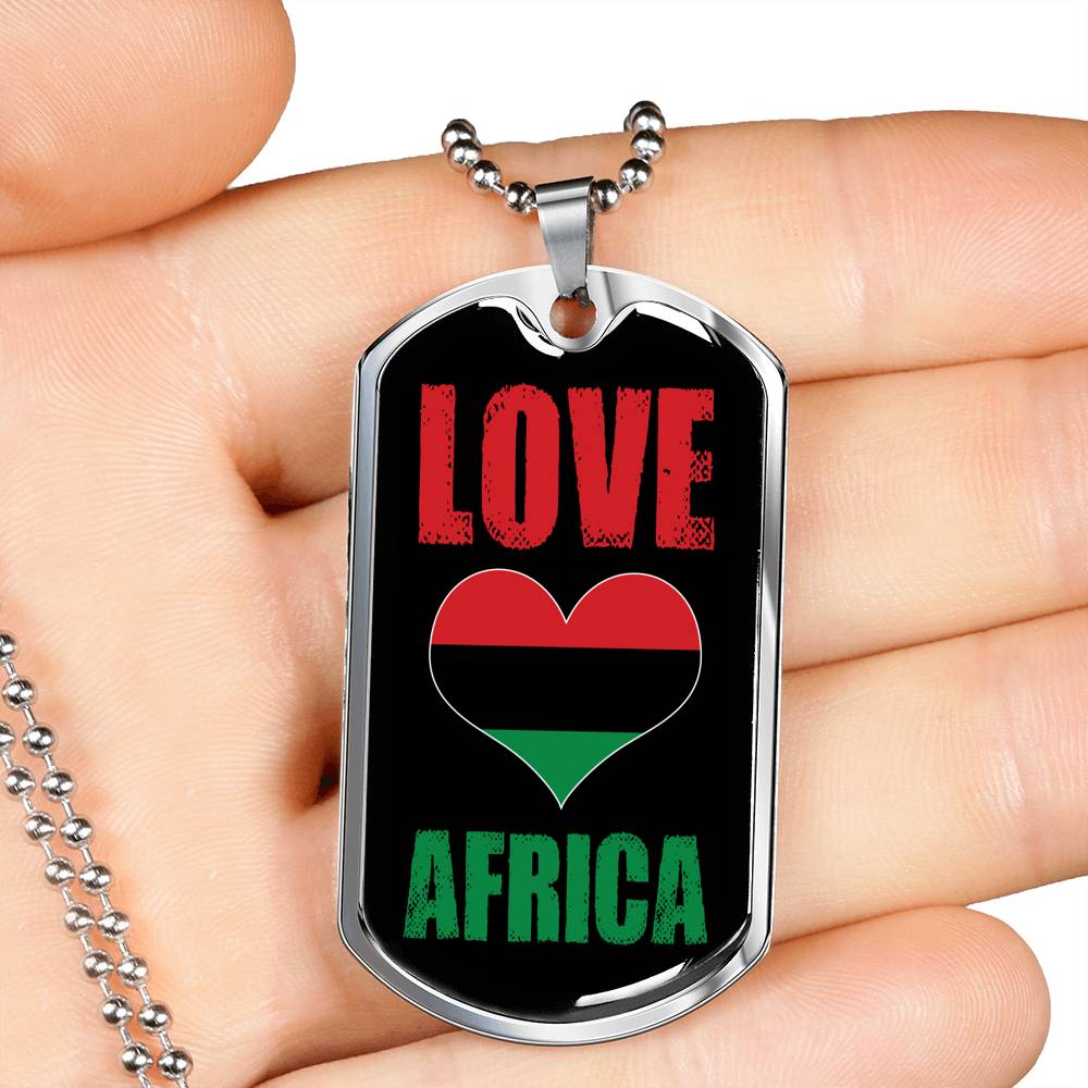 Love Africa Flag Dog Tag Pendant Stainless Steel or 18k Gold 24" Chain - Express Your Love Gifts