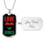 Love Africa Flag Dog Tag Pendant Stainless Steel or 18k Gold 24" Chain - Express Your Love Gifts