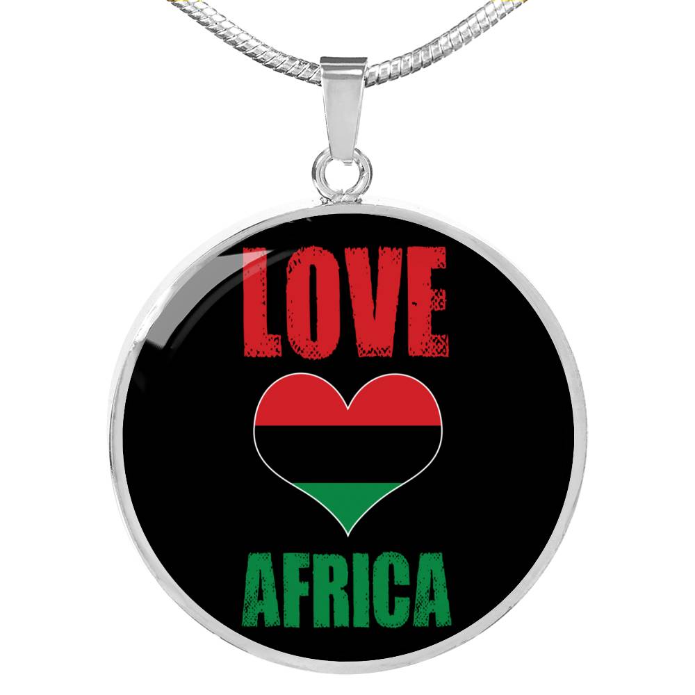 Love Africa Heart Black Pride Circle Pendant Necklace Stainless Steel or 18k Gold 18-22 - Express Your Love Gifts