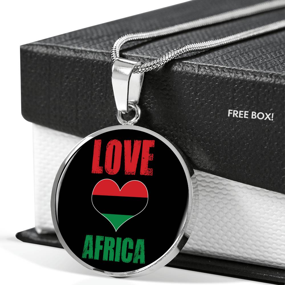 Love Africa Heart Black Pride Circle Pendant Necklace Stainless Steel or 18k Gold 18-22 - Express Your Love Gifts