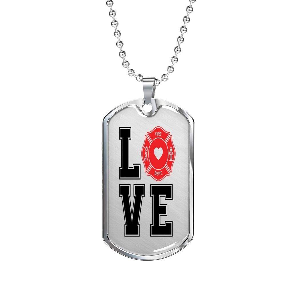Love Firefighter Dog Tag Stainless Steel or 18k Gold 24" Chain - Express Your Love Gifts