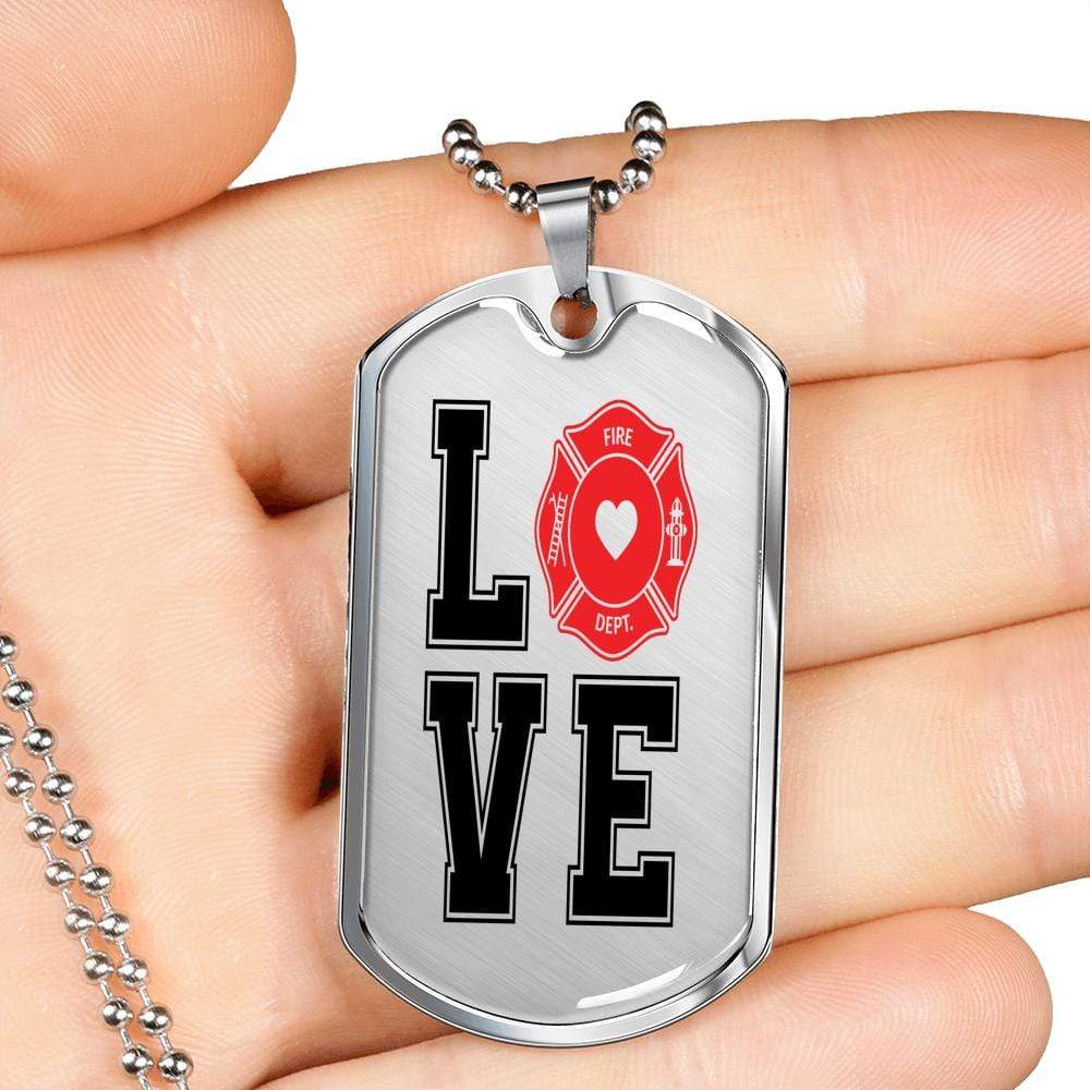 Love Firefighter Dog Tag Stainless Steel or 18k Gold 24" Chain - Express Your Love Gifts