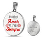 Love Message Nuestro Amor Es Para Siempre Circle Necklace Stainless Steel or 18k Gold 18-22" - Express Your Love Gifts