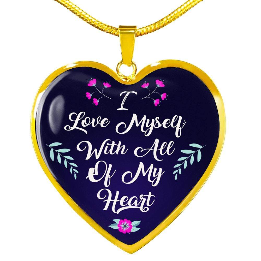 Love Myself Necklace Stainless Steel or 18k Gold Heart Pendant 18-22" - Express Your Love Gifts