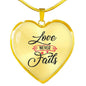 Love Never Fails Necklace Stainless Steel or 18k Gold Heart Pendant 18-22" - Express Your Love Gifts