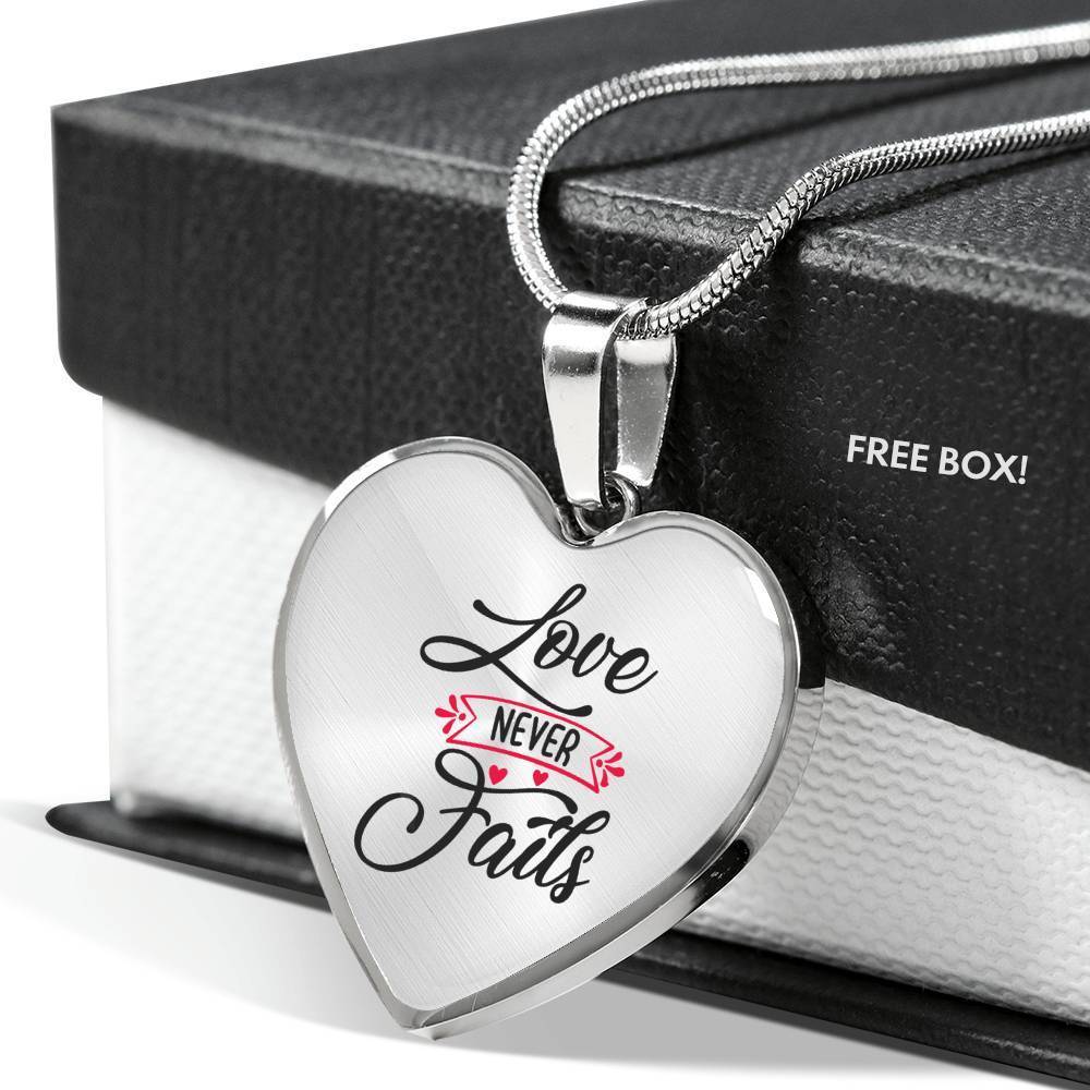 Love Never Fails Necklace Stainless Steel or 18k Gold Heart Pendant 18-22" - Express Your Love Gifts