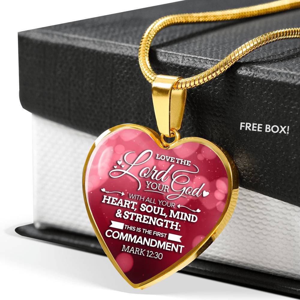Love The Lord With Your Whole Being Bible Verse Inspirational Gift Heart Pendant Necklace - Express Your Love Gifts
