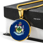 Maine State Flag Necklace Stainless Steel or 18k Gold Circle Pendant 18-22" - Express Your Love Gifts