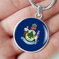 Maine State Flag Necklace Stainless Steel or 18k Gold Circle Pendant 18-22" - Express Your Love Gifts