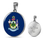 Maine State Flag Necklace Stainless Steel or 18k Gold Circle Pendant 18-22" - Express Your Love Gifts