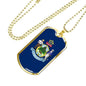 Maine State Flag Necklace Stainless Steel or 18k Gold Dog Tag 24" Chain - Express Your Love Gifts