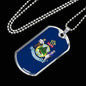 Maine State Flag Necklace Stainless Steel or 18k Gold Dog Tag 24" Chain - Express Your Love Gifts