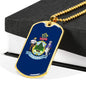 Maine State Flag Necklace Stainless Steel or 18k Gold Dog Tag 24" Chain - Express Your Love Gifts