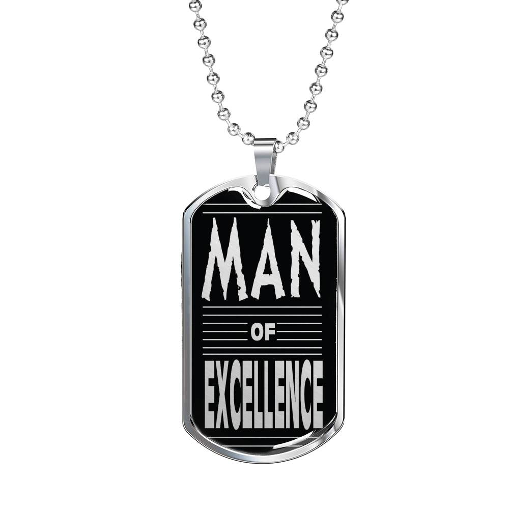 Man Of Excellence Dog Tag Stainless Steel or 18k Gold 24" Chain Gift For Dad - Express Your Love Gifts